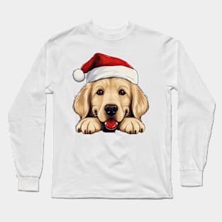 Christmas Peeking Golden Retriever Dog Long Sleeve T-Shirt